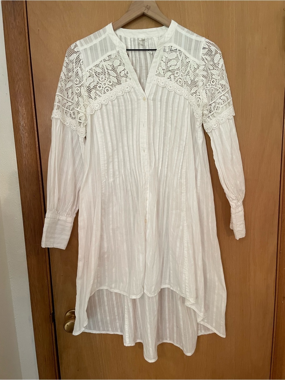 Feather & Bone Anthropologie Cotton Boho High Low Button Down Blouse Size XS